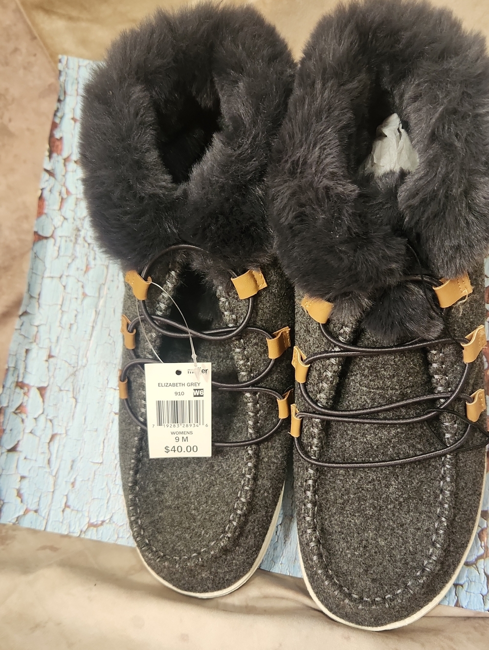 Elizabeth Grey Women's Gray Faux-Fur Lined Ankle Booties